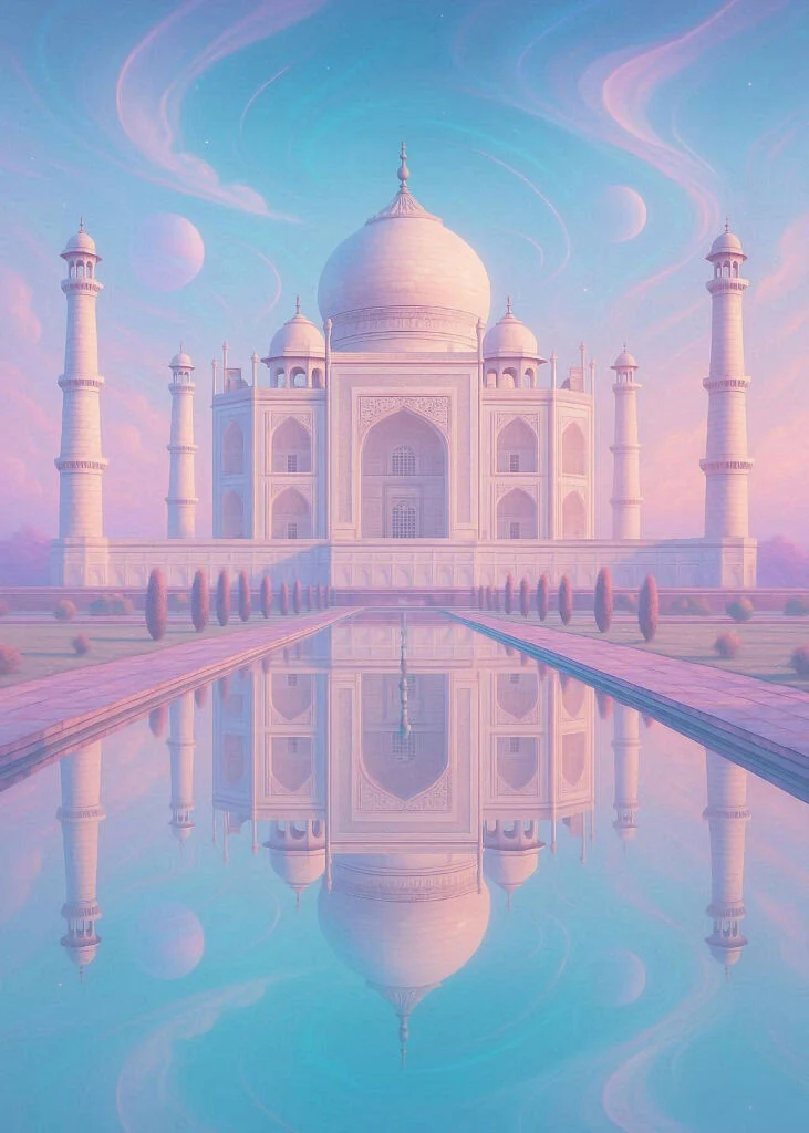 Taj Mahal in a Dreamscape – Surreal Monument Wall Art