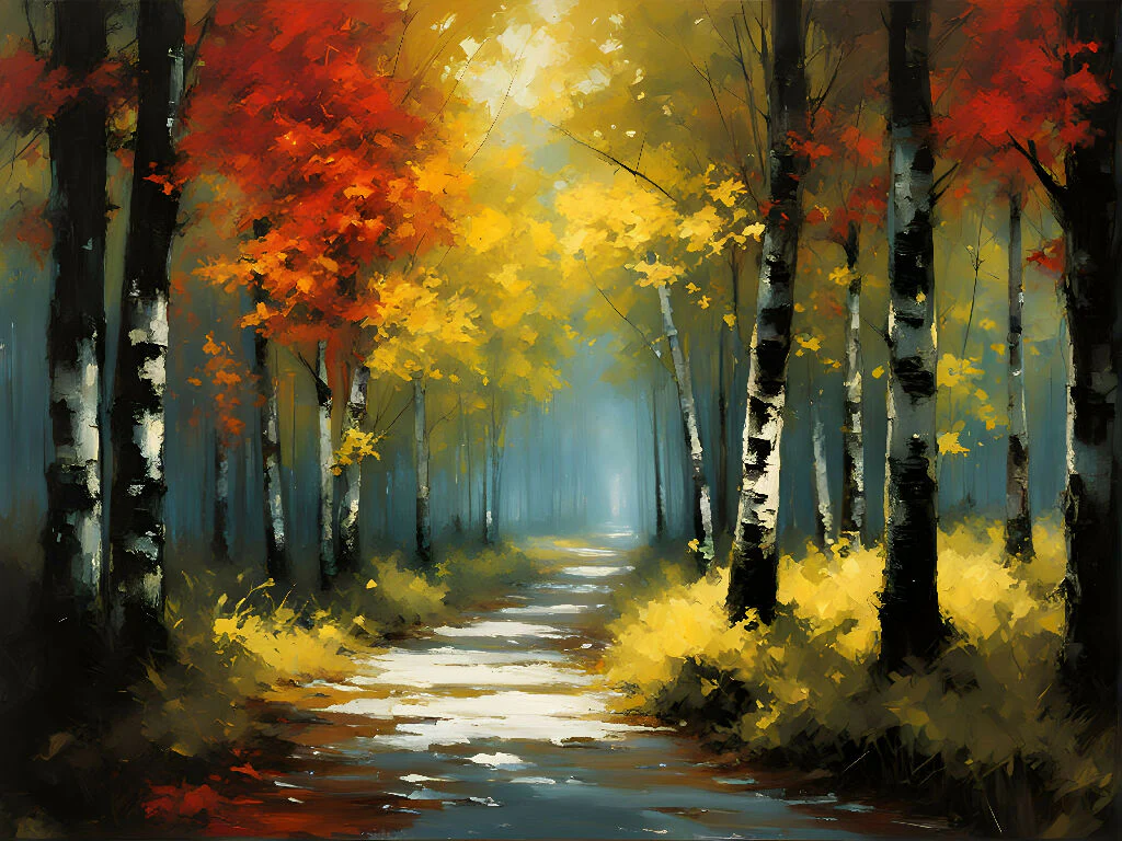 Textured Beauty Birch Forest in Autumn