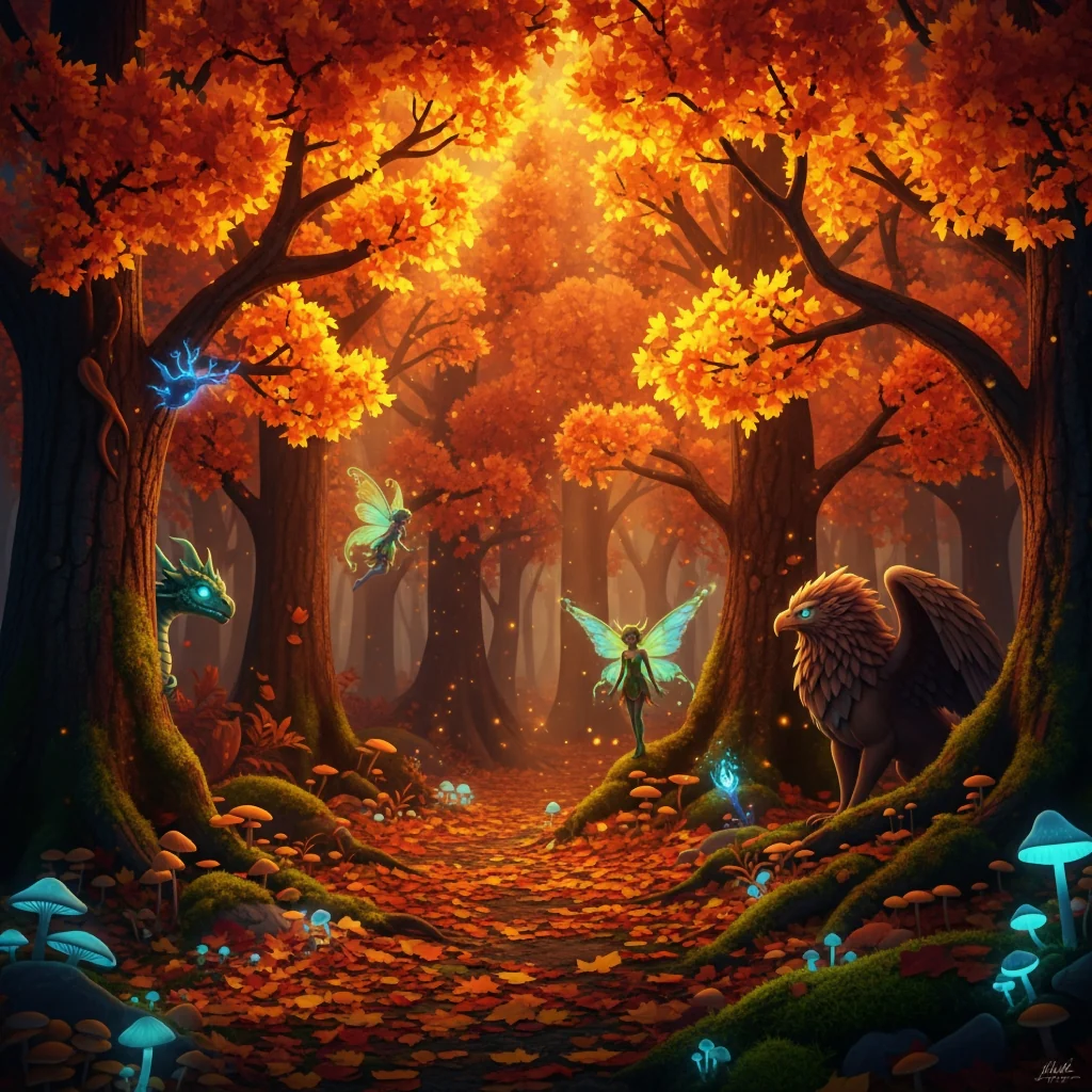 The Autumn Flame Forest — Glowing Golden Enchanted Woods