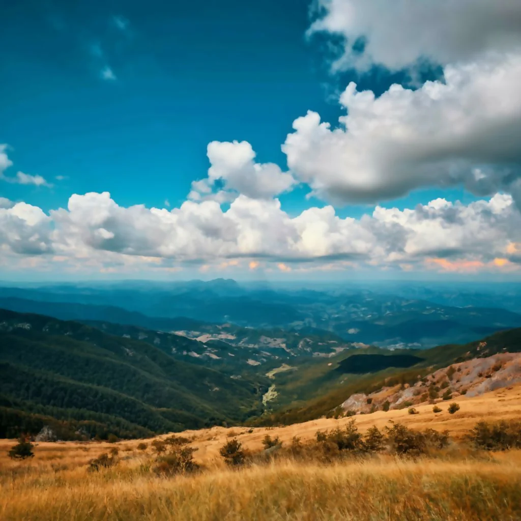 The bright blue sky meets the pure white clouds