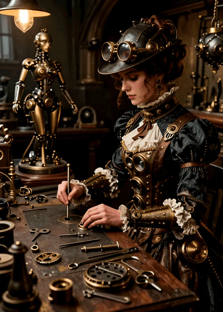 The Clockwork Creator: High-Fidelity Steampunk Workshop Art