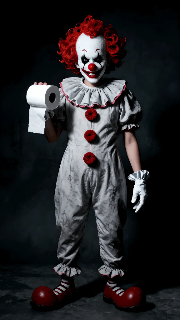 The Courteous Creeper: Full-Body Sinister Clown Bathroom Art - Unique AI Horror