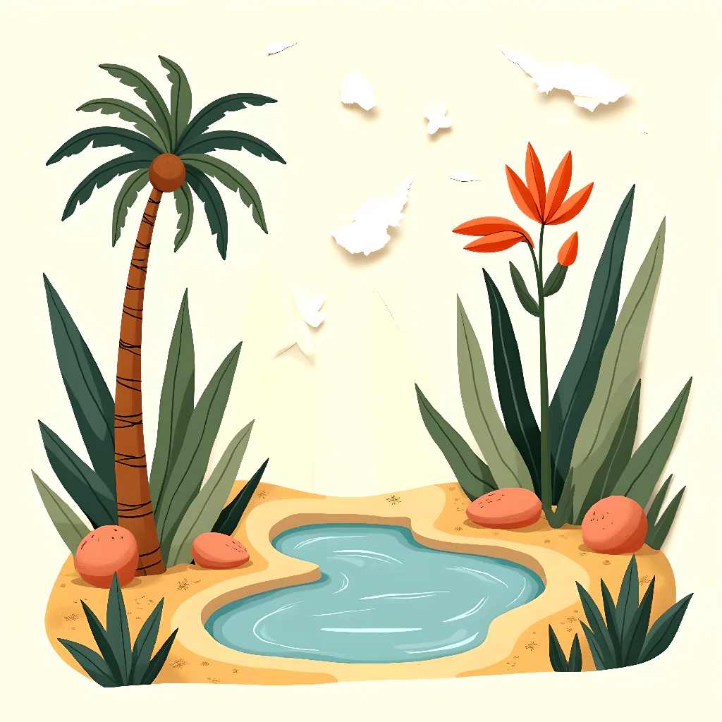 The Emerald Oasis: Minimalist Tropical Desert Art