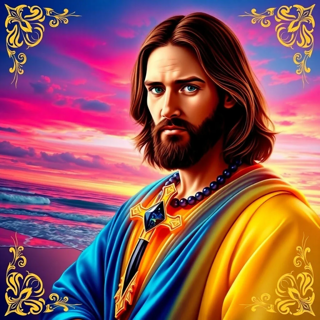 Divine Serenity: Jesus Christ at Sunset Amidst Vibrant Splendor - Image 3