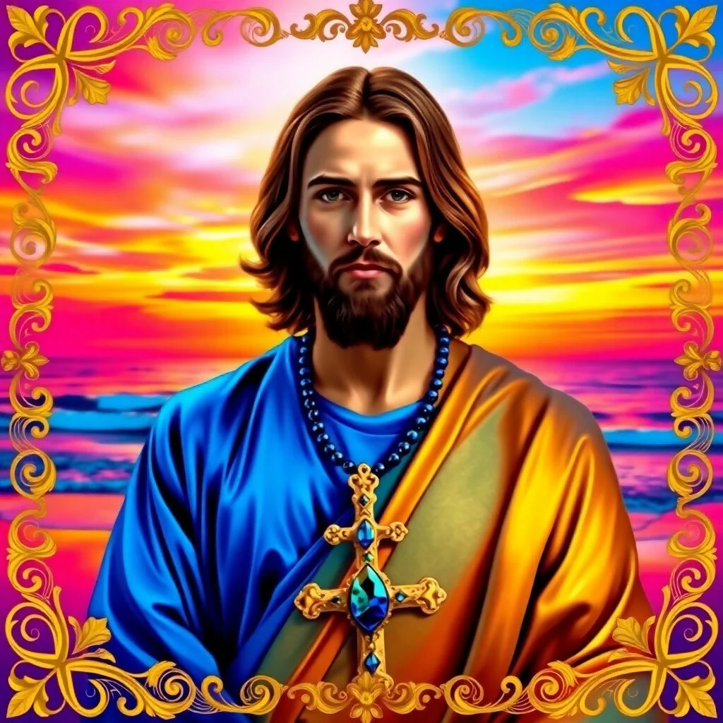 Divine Serenity: Jesus Christ at Sunset Amidst Vibrant Splendor - Image 4