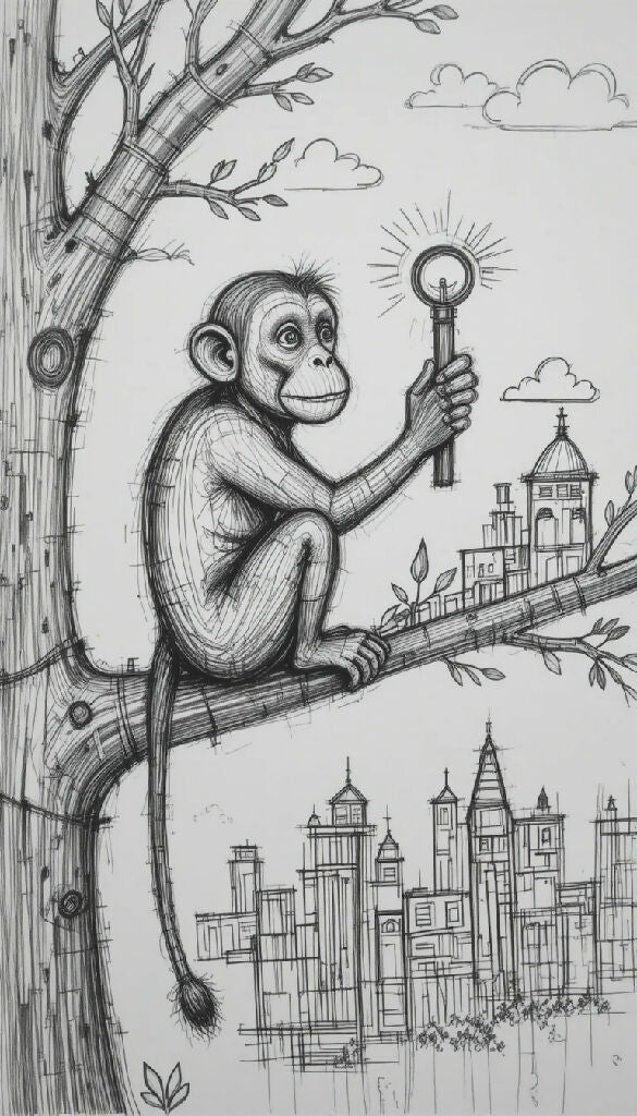The Monkey and the Light of Civilization – Digital Artwork
