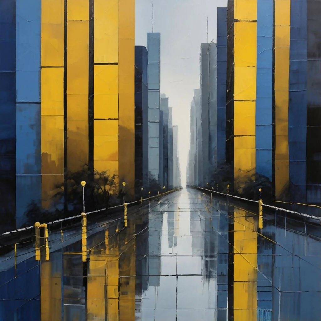 The rising sun in a gray city.