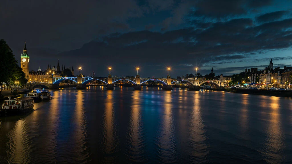The river Thames in London at night