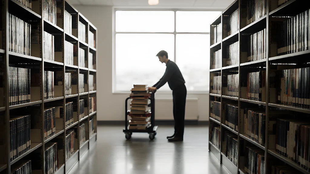 The Silent Curator Library Scene
