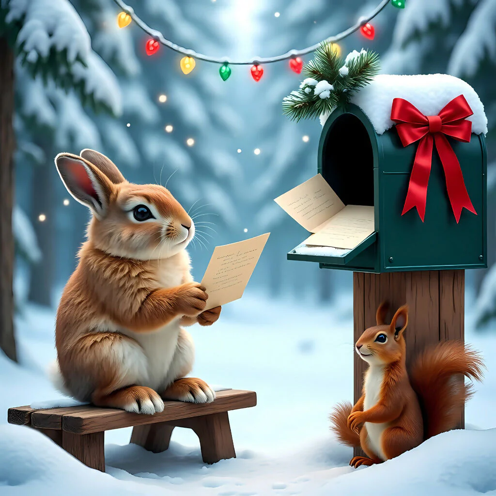 The Winter Correspondent: A Whimsical Woodland Holiday AI Art