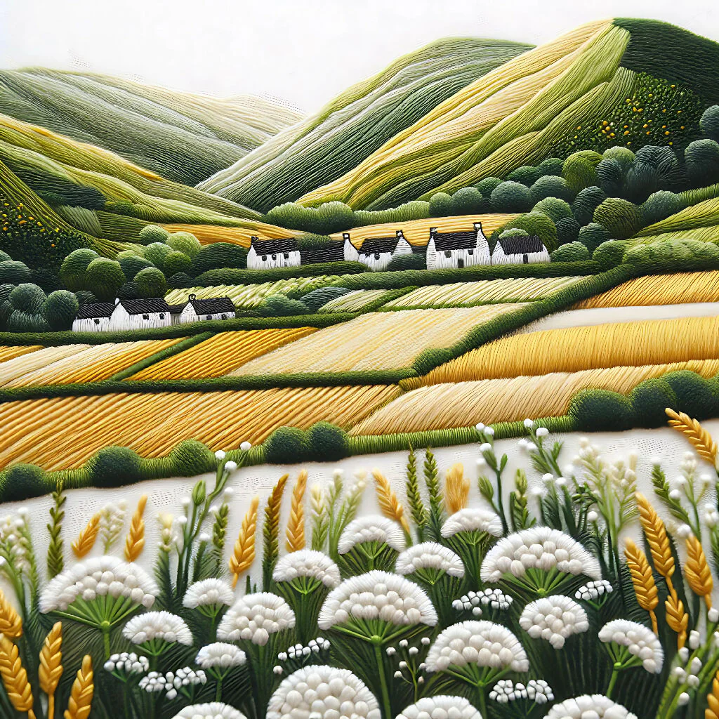 "Threaded Tranquility: A Countryside Scene Stitched in Sunlight" - Image 2