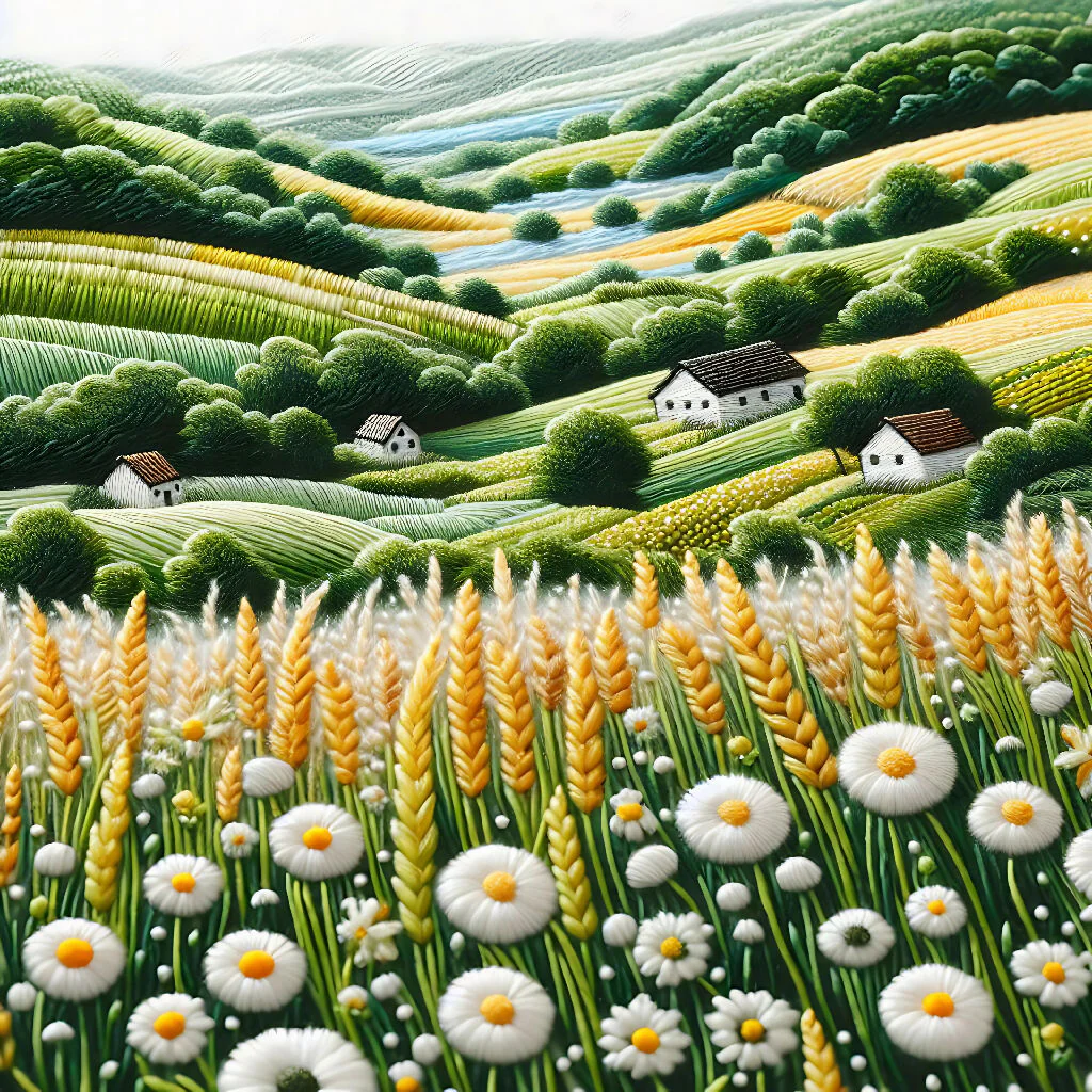 "Threaded Tranquility: A Countryside Scene Stitched in Sunlight" - Image 3