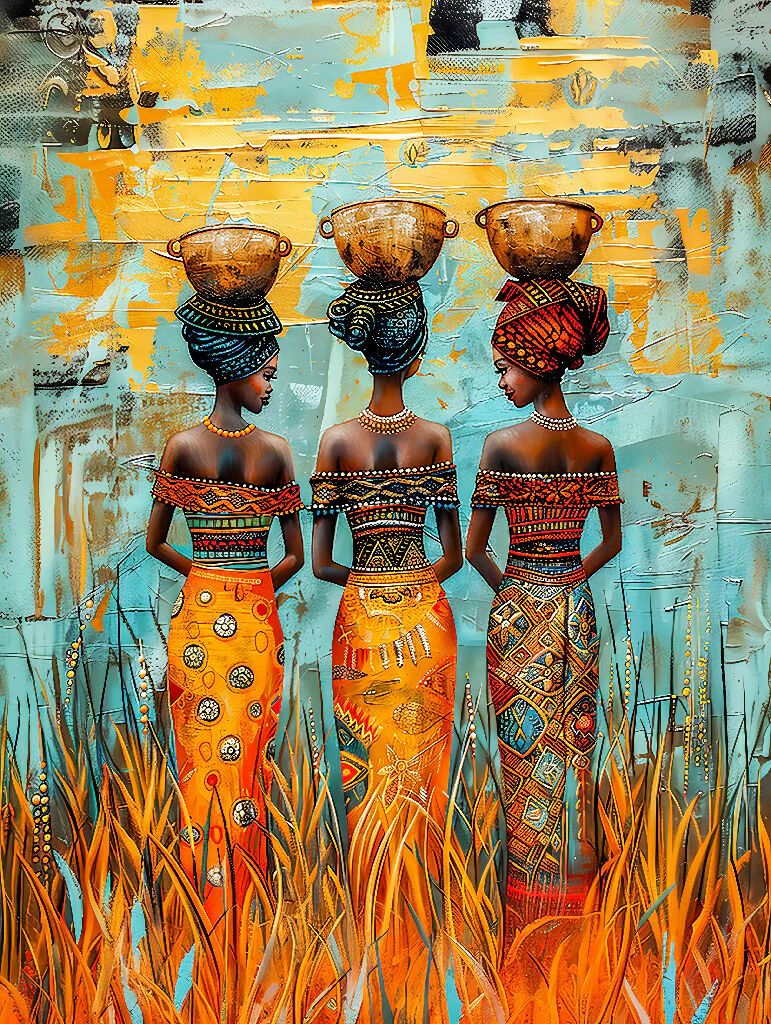 Three African Women with Water Bowls