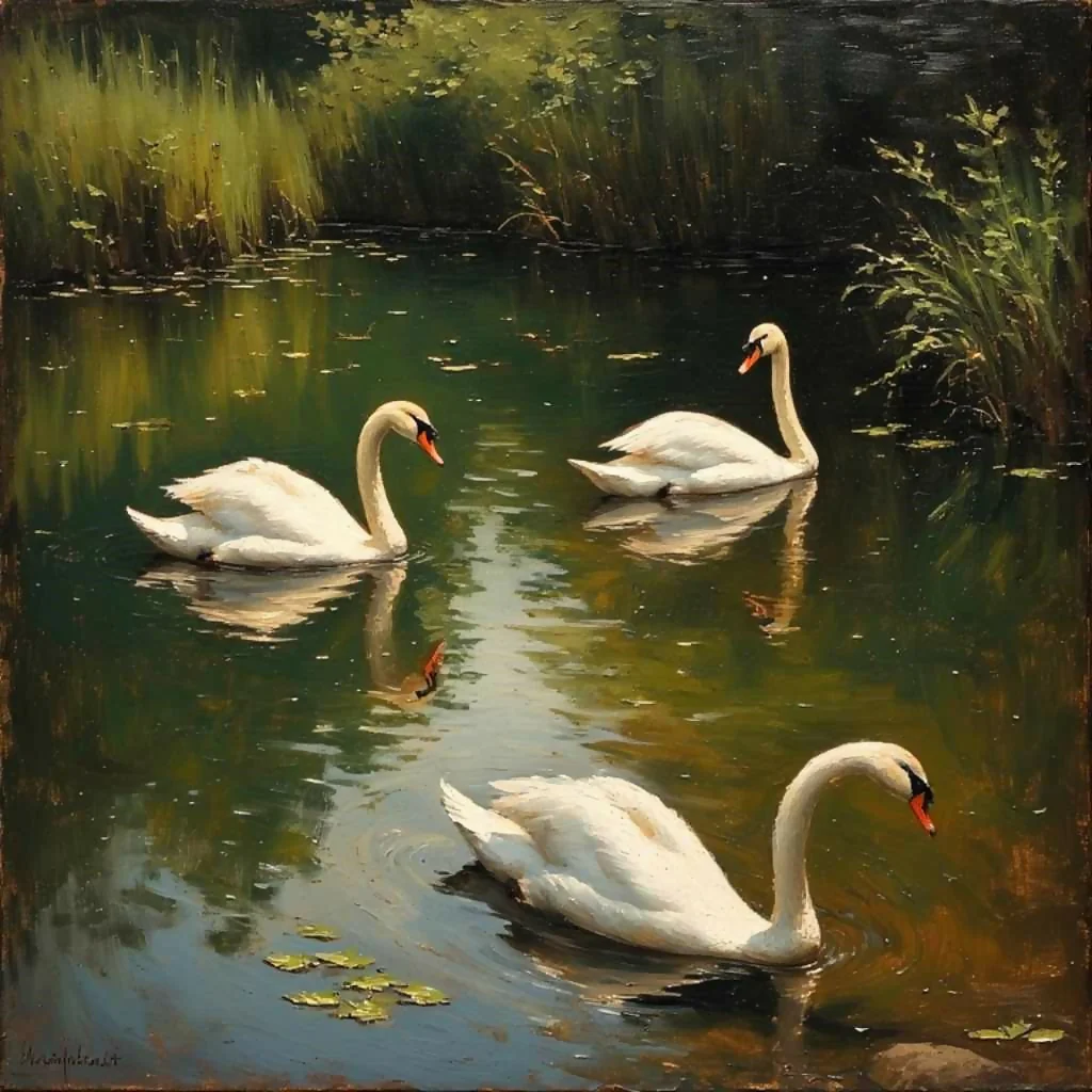 Three elegant swans