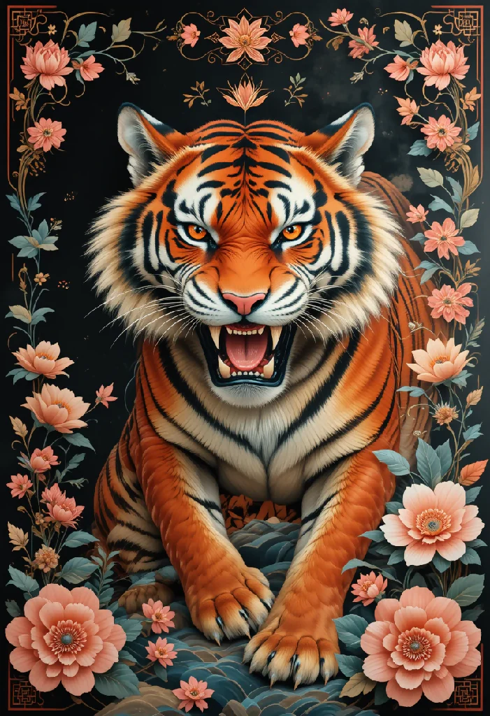 tiger with flowers