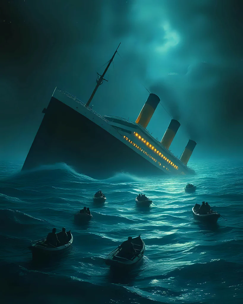 TITANIC SURVIVORS FLOATING IN LIFEBOATS