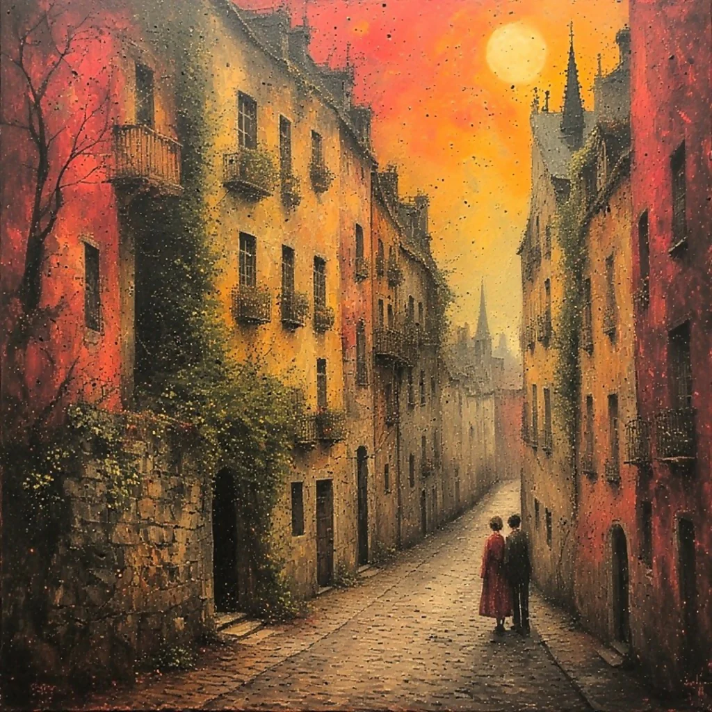 Town street at sunset