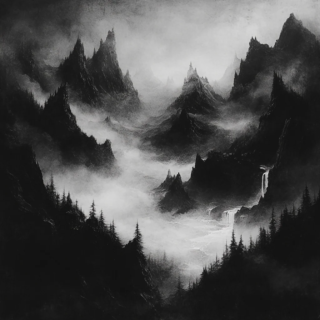 Traditional Chinese ink landscape with Cloud Textures