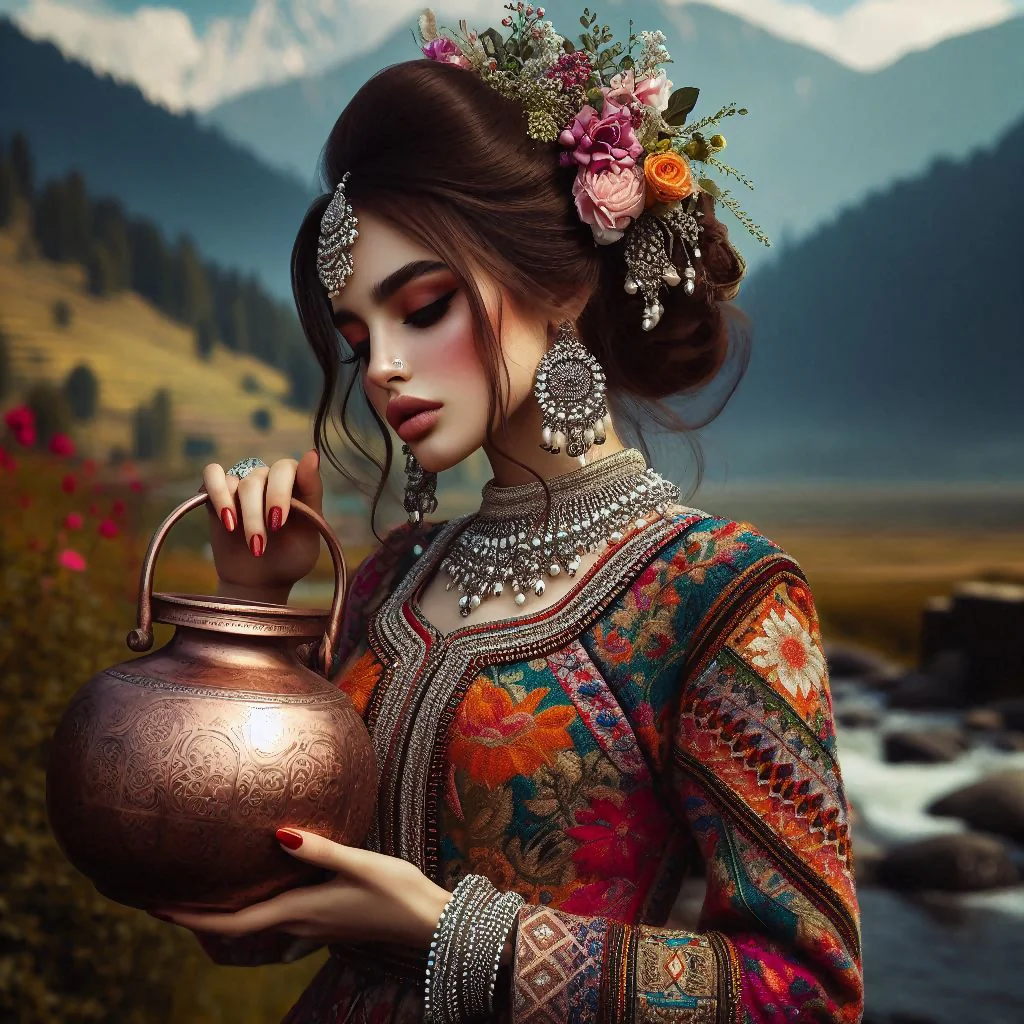 Traditional Elegance: Serene Beauty With Water Pot - Image 2