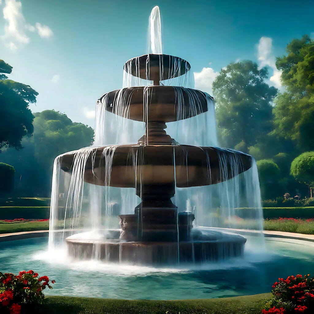 Tranquil Cascade Garden – AI Landscape Fountain Art