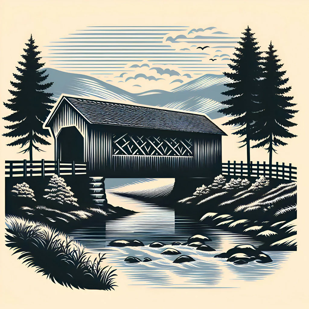 Tranquil Countryside Covered Bridge AI Artwork