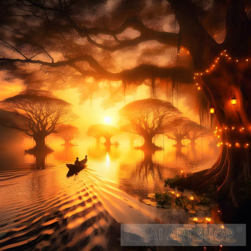 Tranquil Forest Sunset: Nature Wall Art
