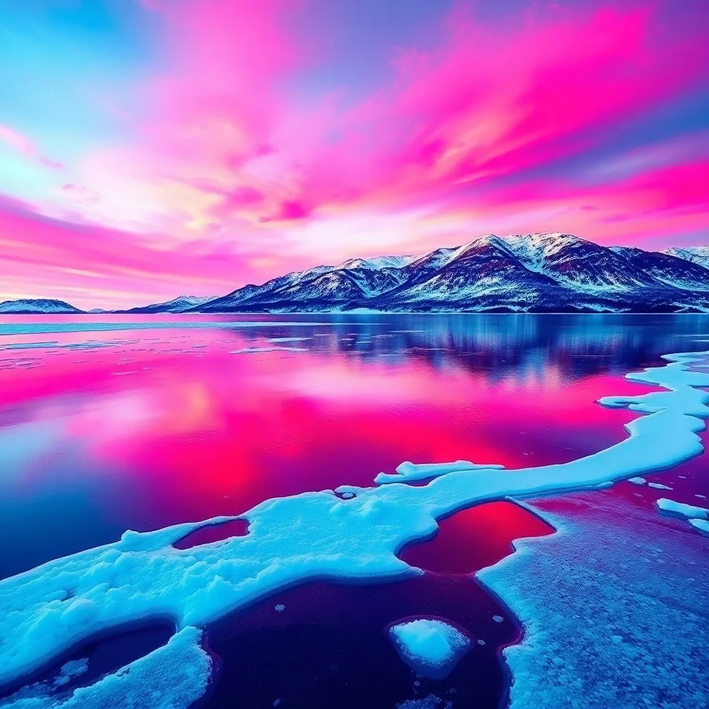 Tranquil Reflections: A Serene Winter Dawn Over Majestic Peaks