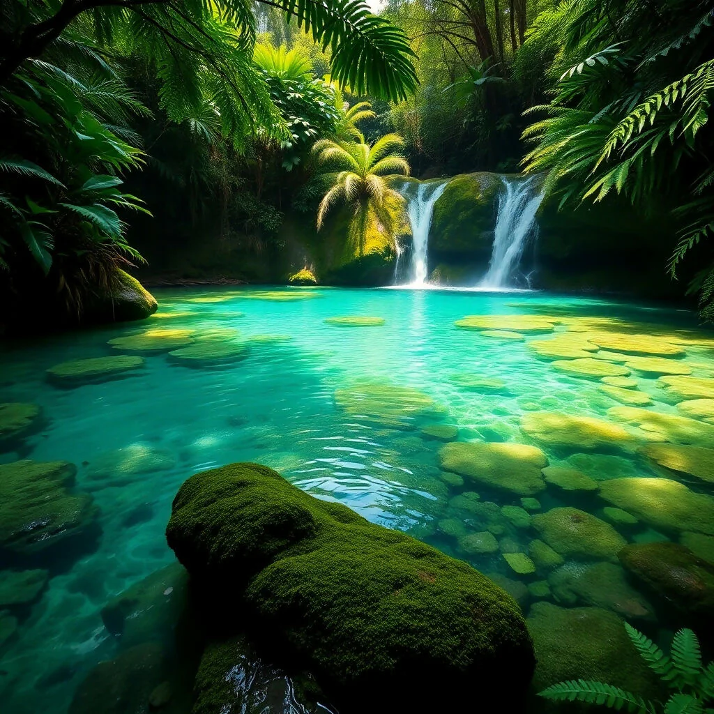 Tropical Jungle Pool with Twin Waterfalls Paradise