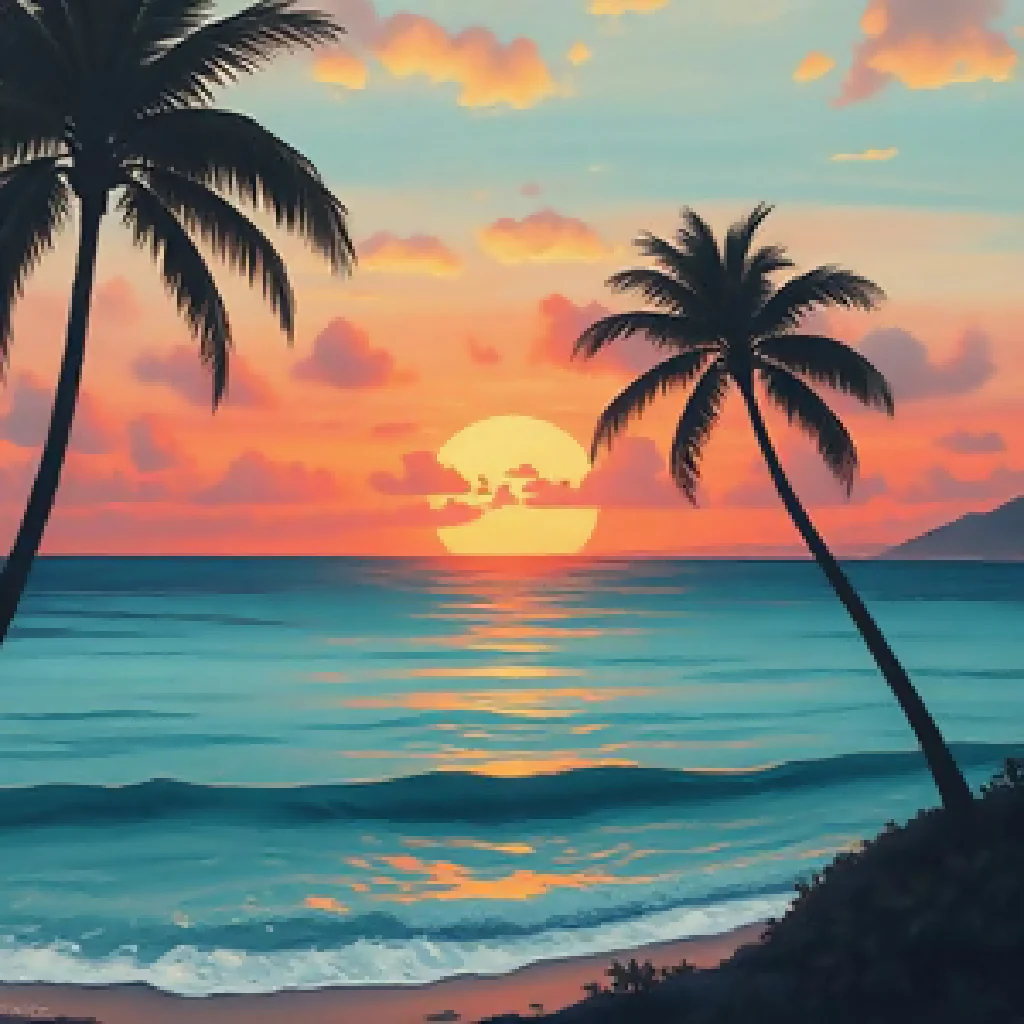 Tropical Sunset Beach with Palm Trees - Image 2