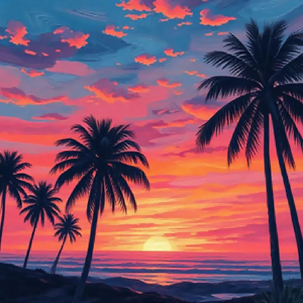 Tropical Sunset Beach with Palm Trees - Image 9