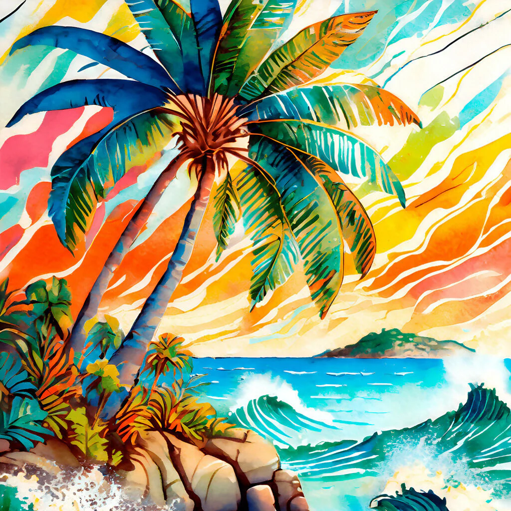 Tropical Sunset Dreamscape AI Art Print