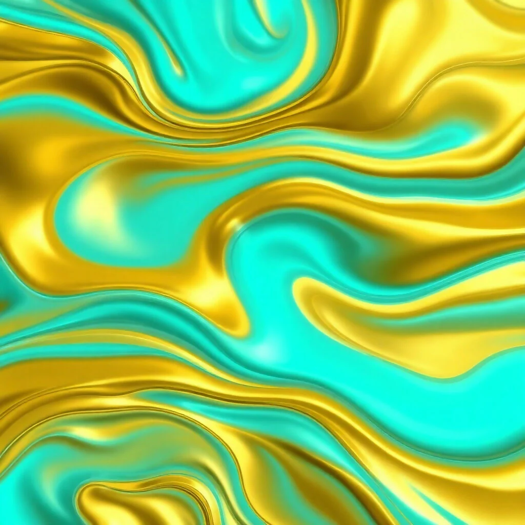 Turquoise and Gold Liquid Marble Swirl Abstract 3D Digital Texture