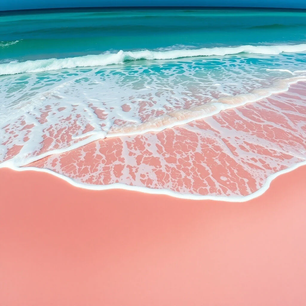 Turquoise Waves Washing Over Pink Coral Sand Beach