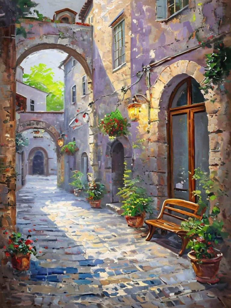 Tuscan Alleyway Art Print: Historic Italian Street Painting