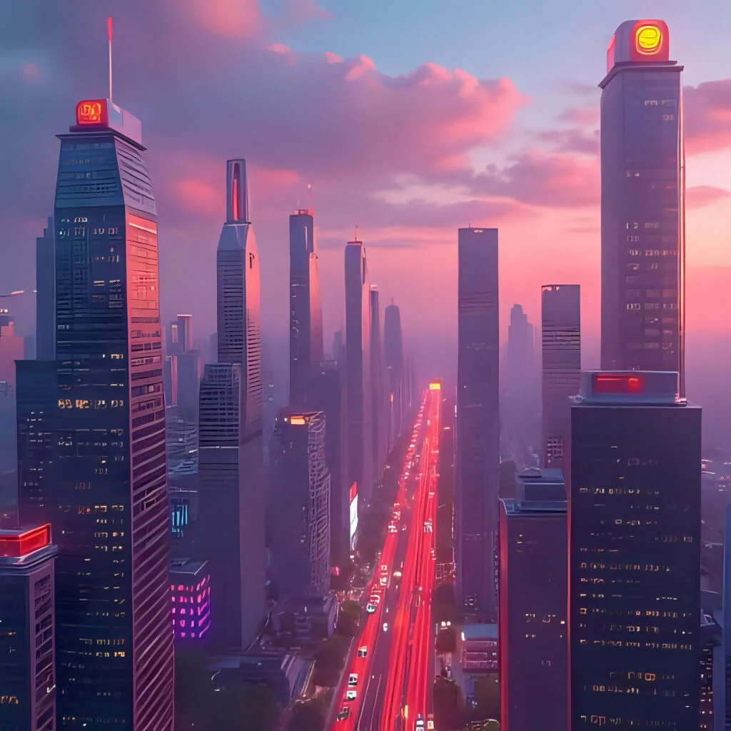Twilight Metropolis – Futuristic AI Artwork