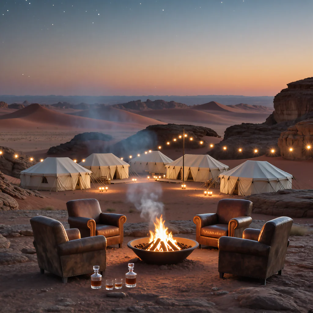 "Twilight Nomad Luxe: Desert Tents & Whiskey Fireside"
