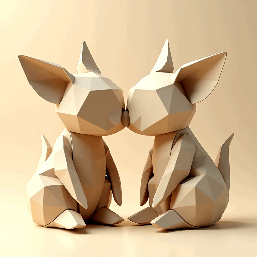 Twin Spirits: Low-Poly Animal Study - Unique AI Art