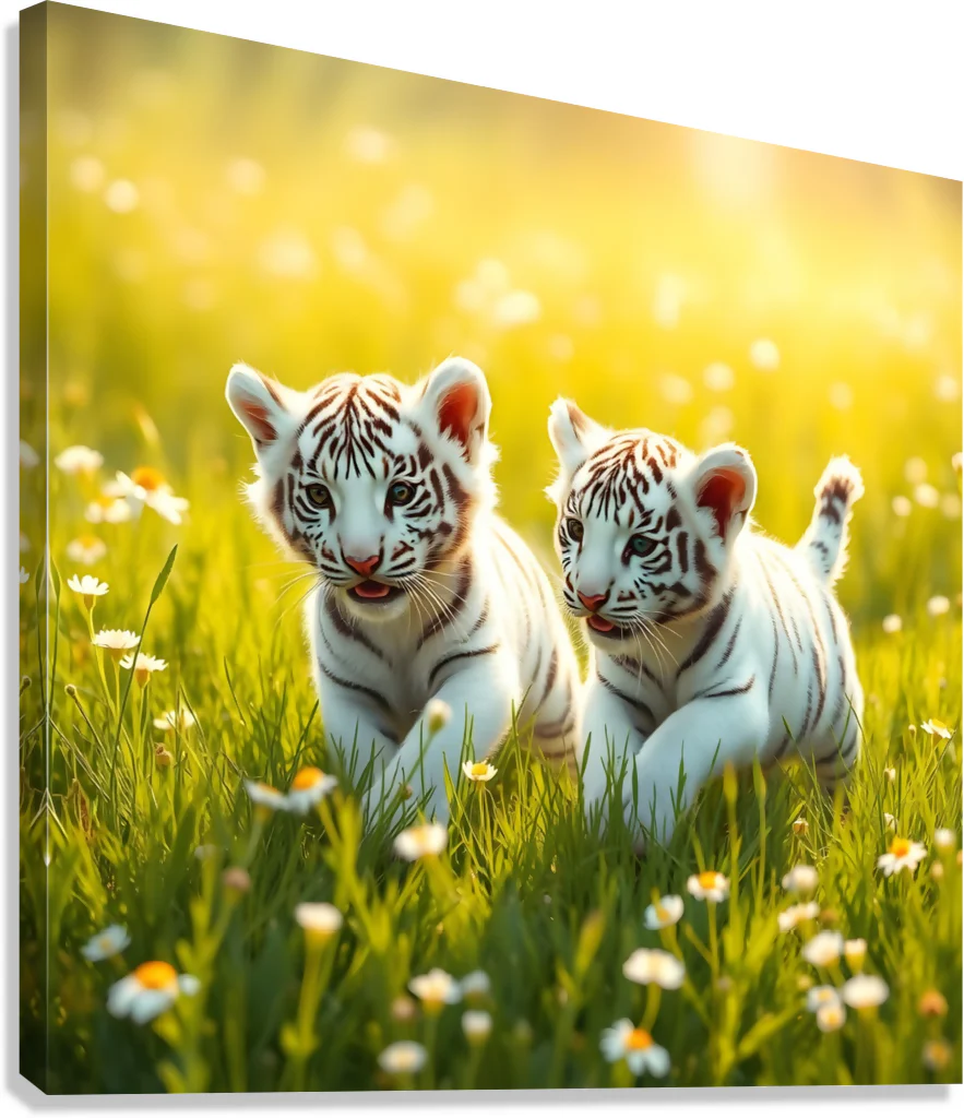 Two Adorable White Tiger Cubs playing in the sun - Image 6