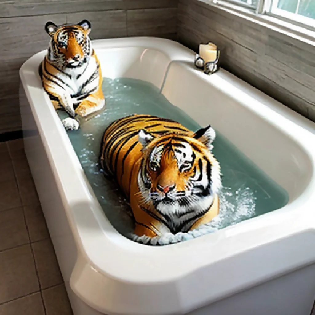 TWO TIGER ENJOY BATH IN PUBLIC BATHTUB