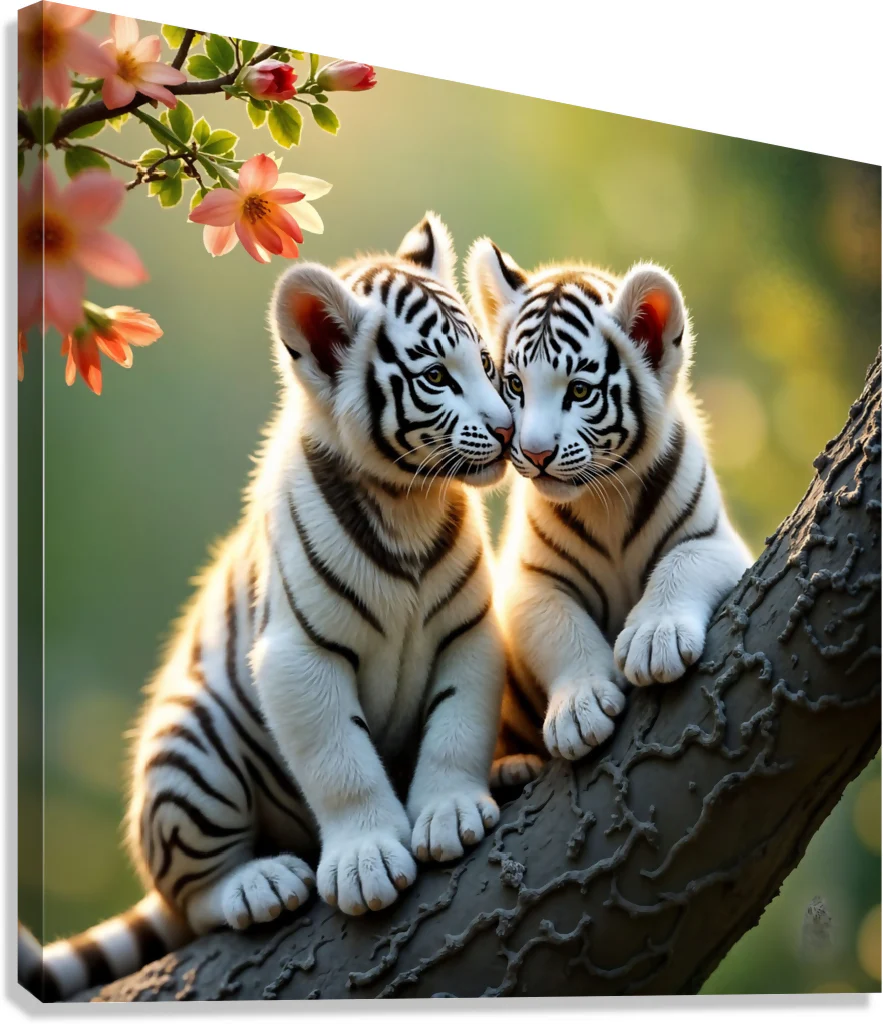"Two White Tiger Cubs talking on a Tree" - Image 4