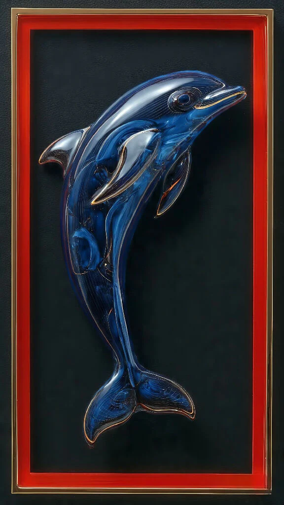 Vertical Dolphin in Glossy Blue Frame