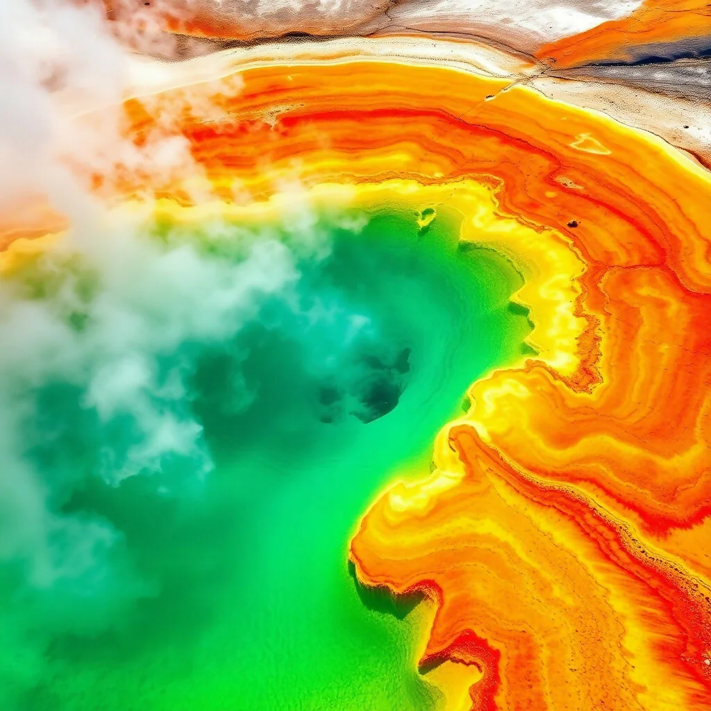 Vibrant Geothermal Pool with Rainbow Colored Mineral Deposits