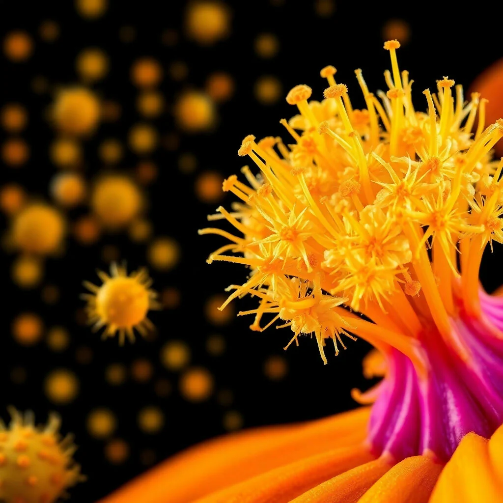 "Vibrant Orange Flower Stamens Macro Close-up"
