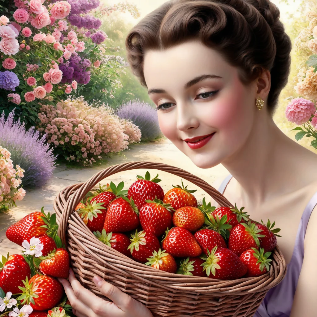 Vintage Lady with Strawberry Basket