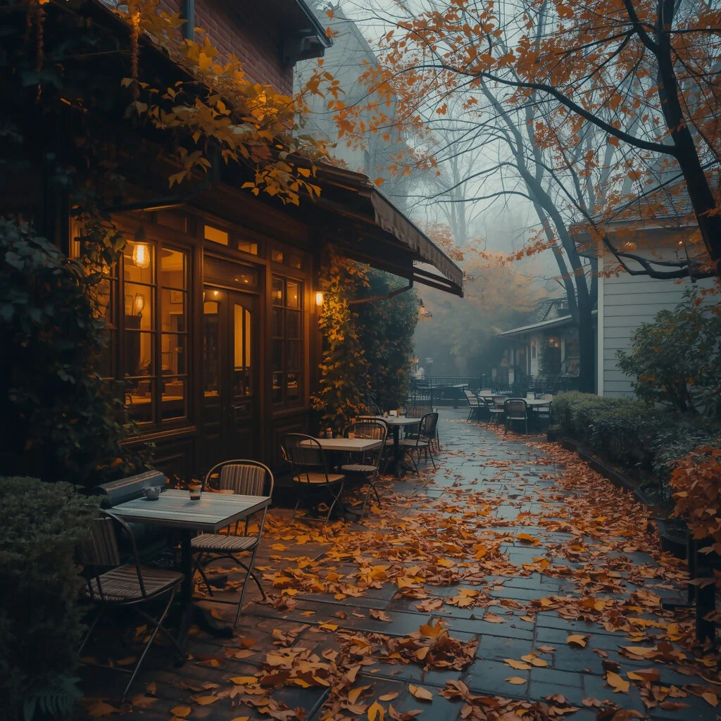 Warm Outdoor Cafe in The Fall Season