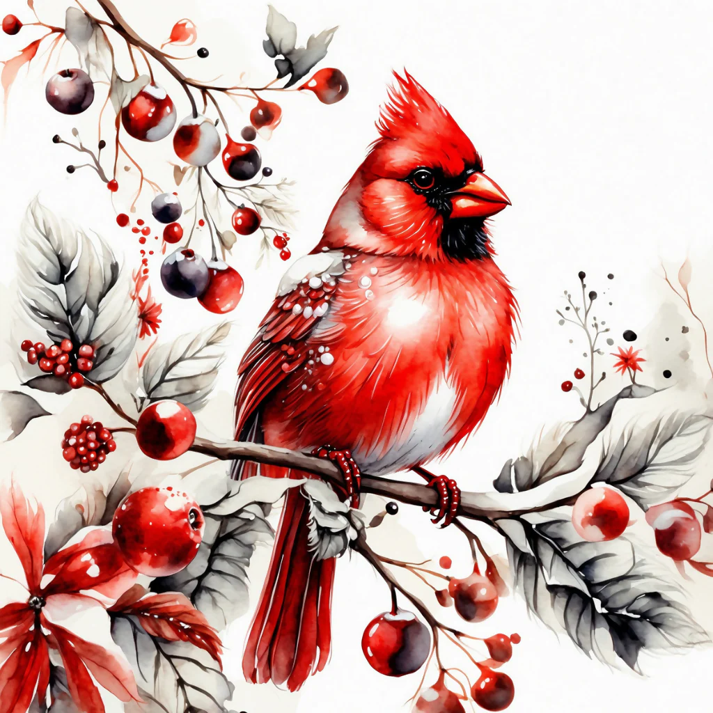 Watercolor Red Cardinal