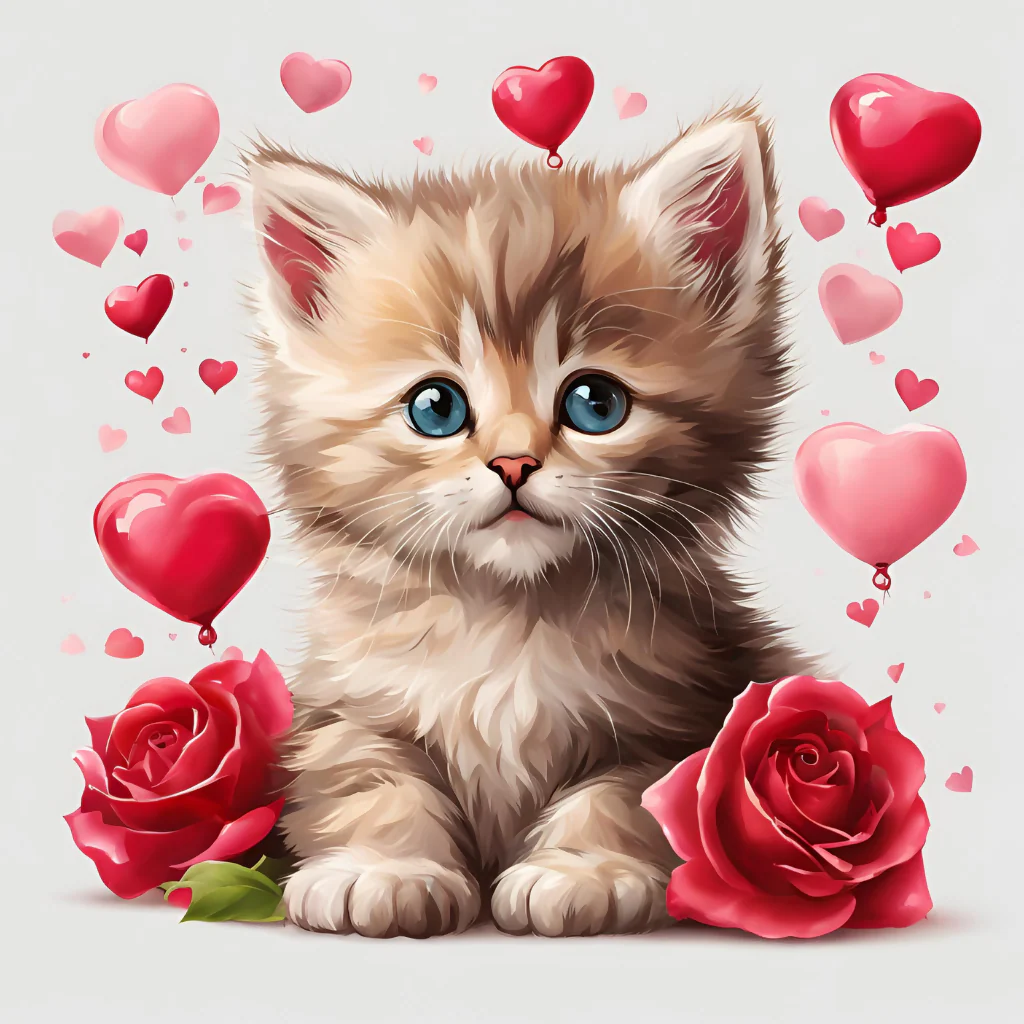 Watercolor Valentine's Day Kitten