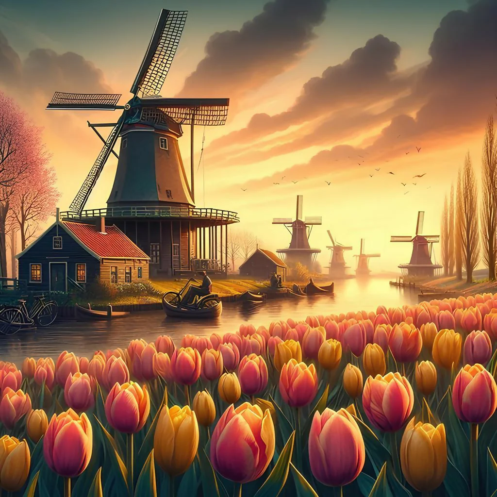 windmill in the flower field