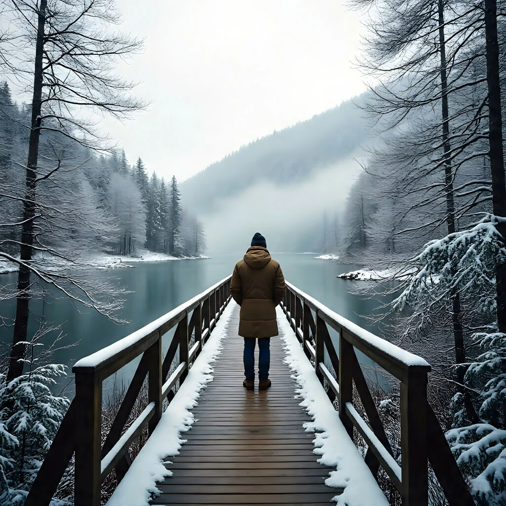 Winter Bridge of Solitude – Landscape AI Art