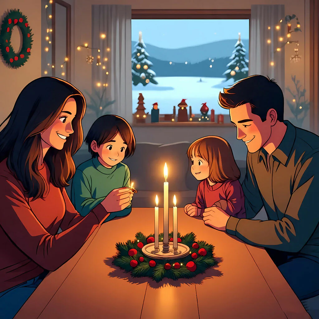 Winter Hearth: A Family’s Christmas Eve Glow Modern Art Print